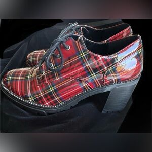 Trendy Jessica Simpson Tartan Lace-Up Heels  NEW